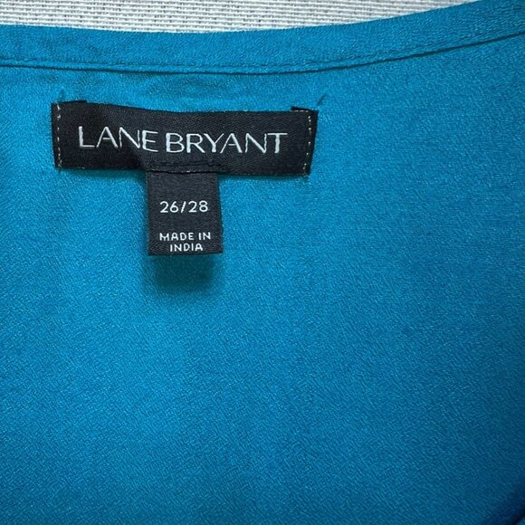 Lane Bryant Womens Boho Peasant Tunic Blouse Size 26/28 Teal Blue Tie Neck - Picture 3 of 11